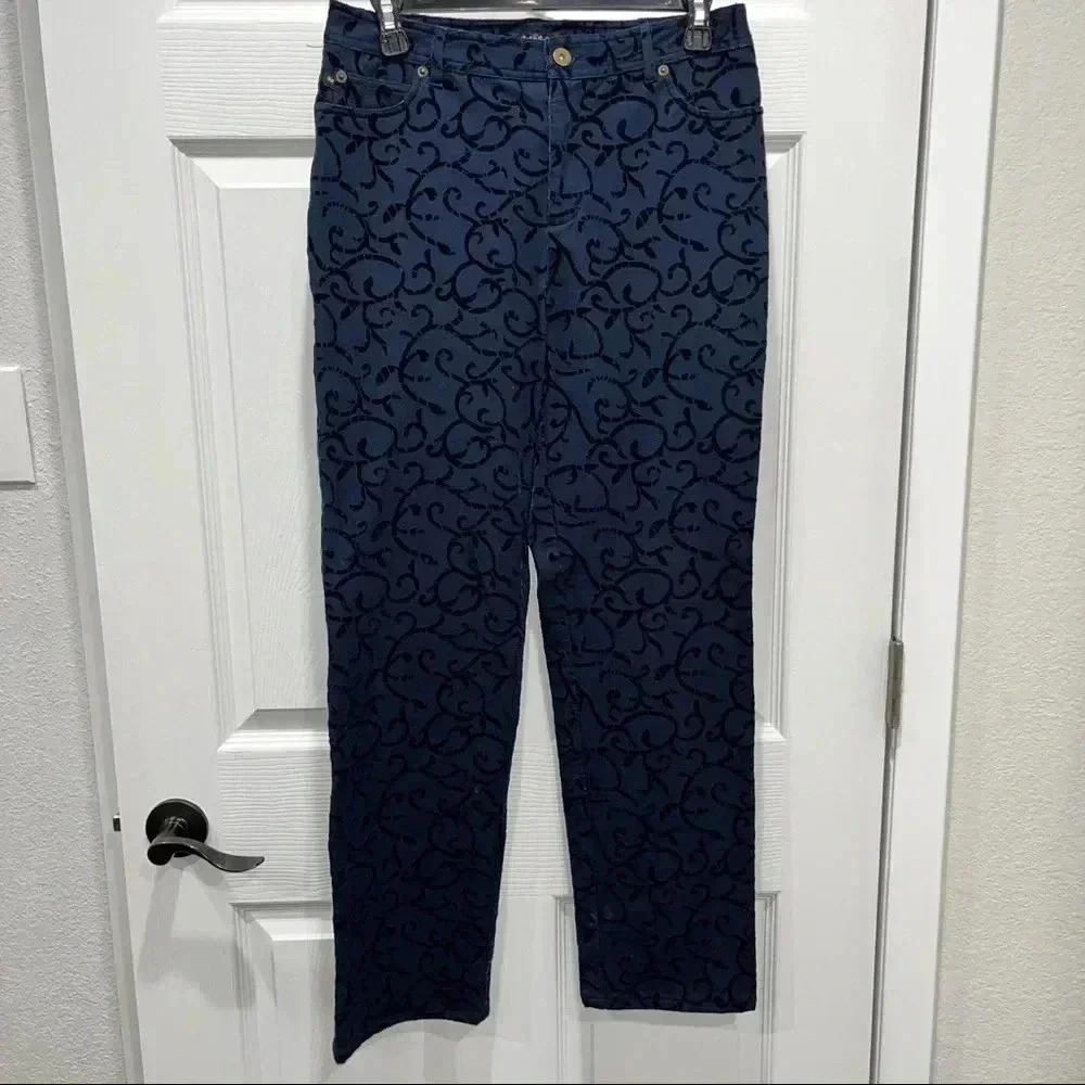 Peck and Peck Brand Stamped velveteen pants Navy and Black - Picture 3 of 7